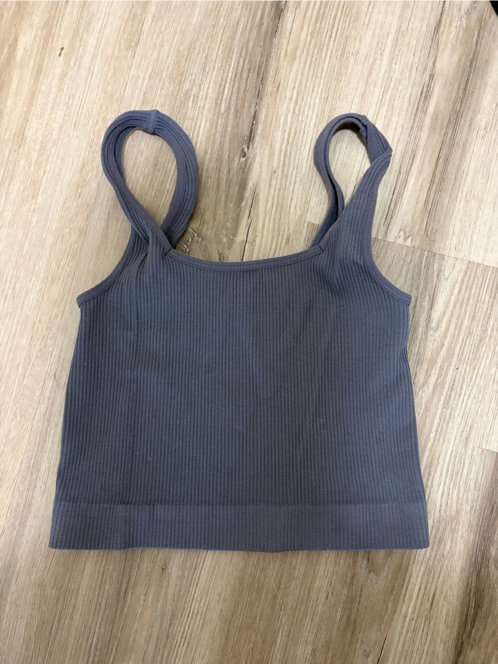 Kids Ribbed Tank Top in Charcoal/ blue - Unbranded